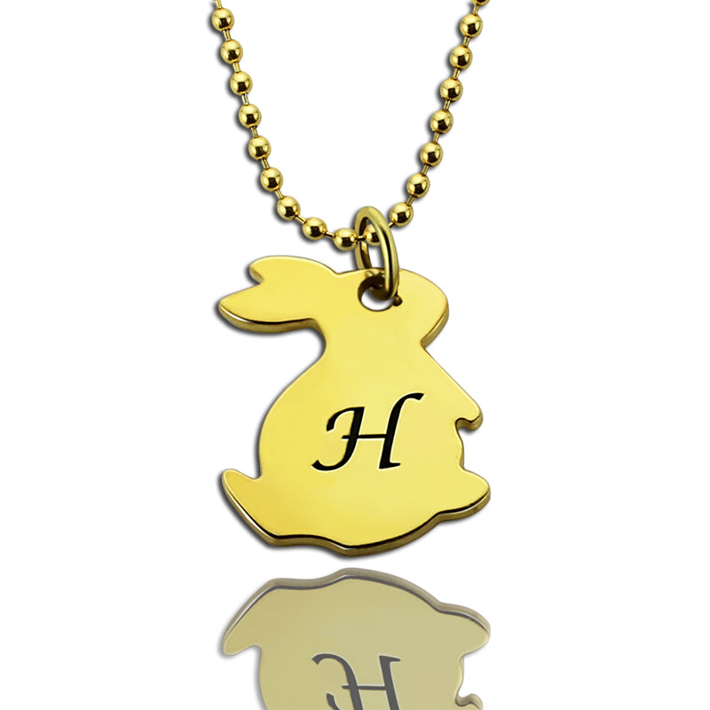 Personalized Rabbit Initial Charm Pendant Necklace