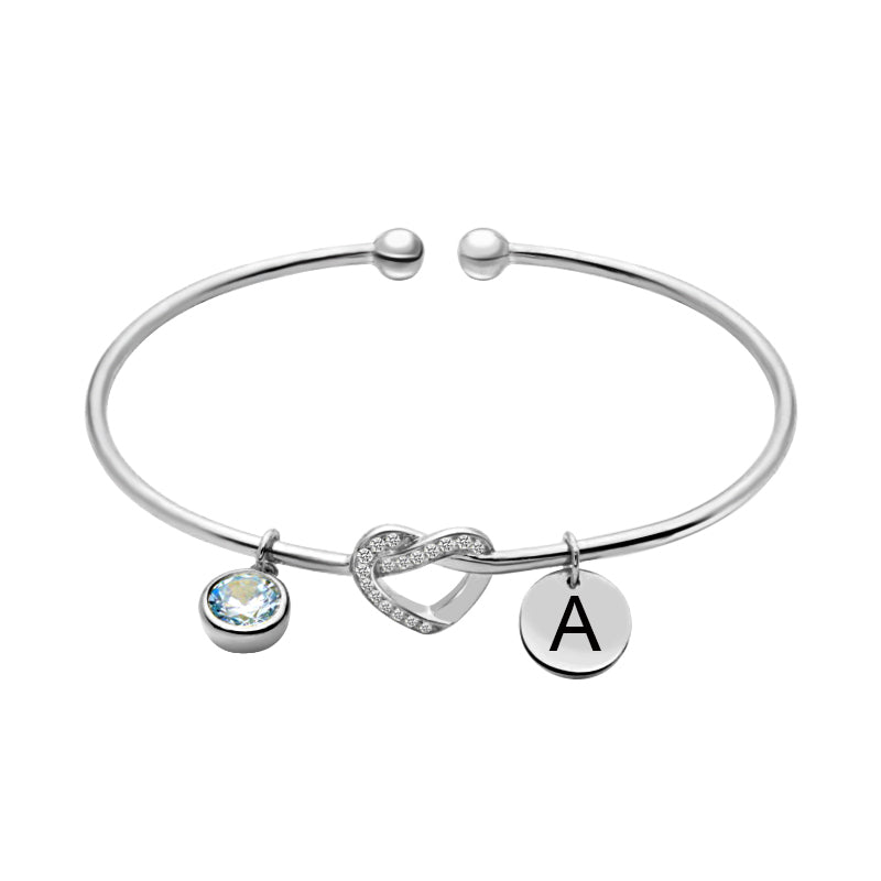 Engraved Heart Bangle with Birthstone in Silver Jewelry Treasures