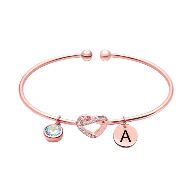 Engraved Heart Bangle with Birthstone in Silver Jewelry Treasures