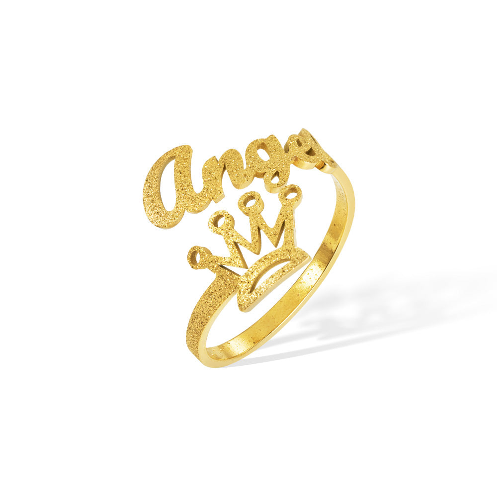 Personalized Crown Name Sand Face Open Ring