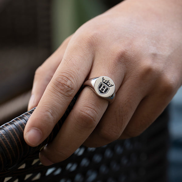 Personalized Initial Engraved Signet Ring with a Crown for Man Jewelry Treasures