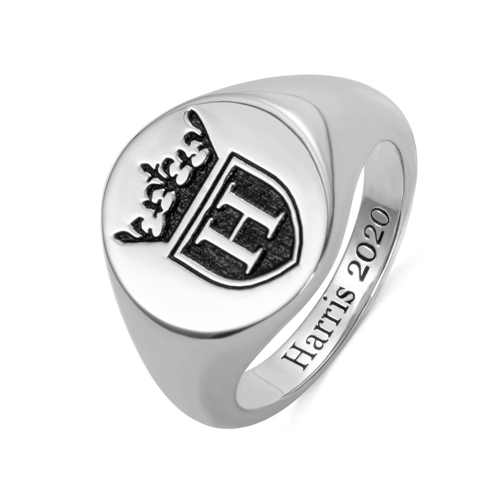 Personalized Initial Engraved Signet Ring with a Crown for Man Jewelry Treasures