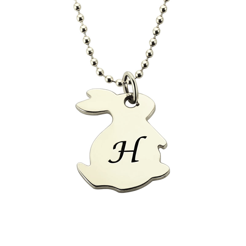 Personalized Rabbit Initial Charm Pendant Necklace