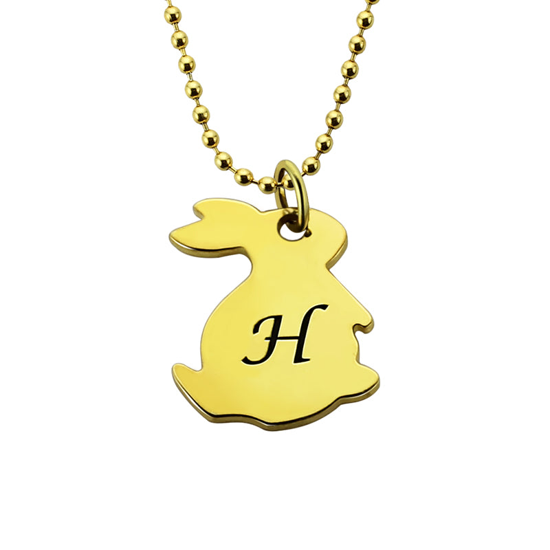 Personalized Rabbit Initial Charm Pendant Necklace