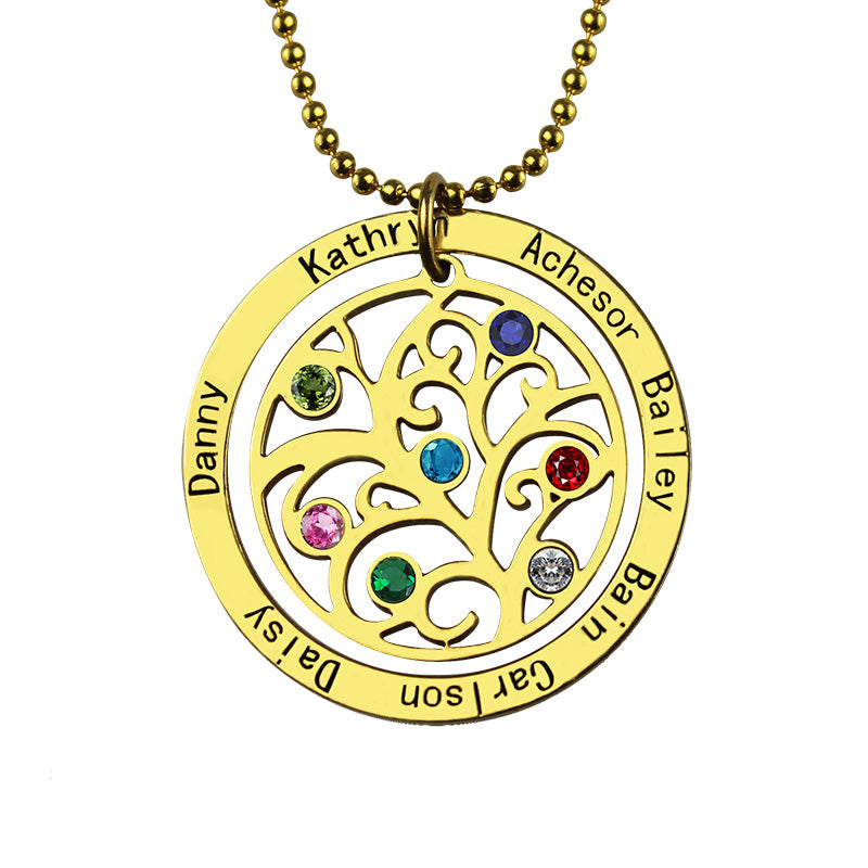 Personalized Circle Family Tree Birthstone 7 Names Necklace Jewelry Treasures