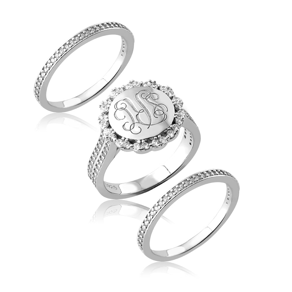 Stackable Monogram Silver Ring With Cubic Zirconia Jewelry Treasures