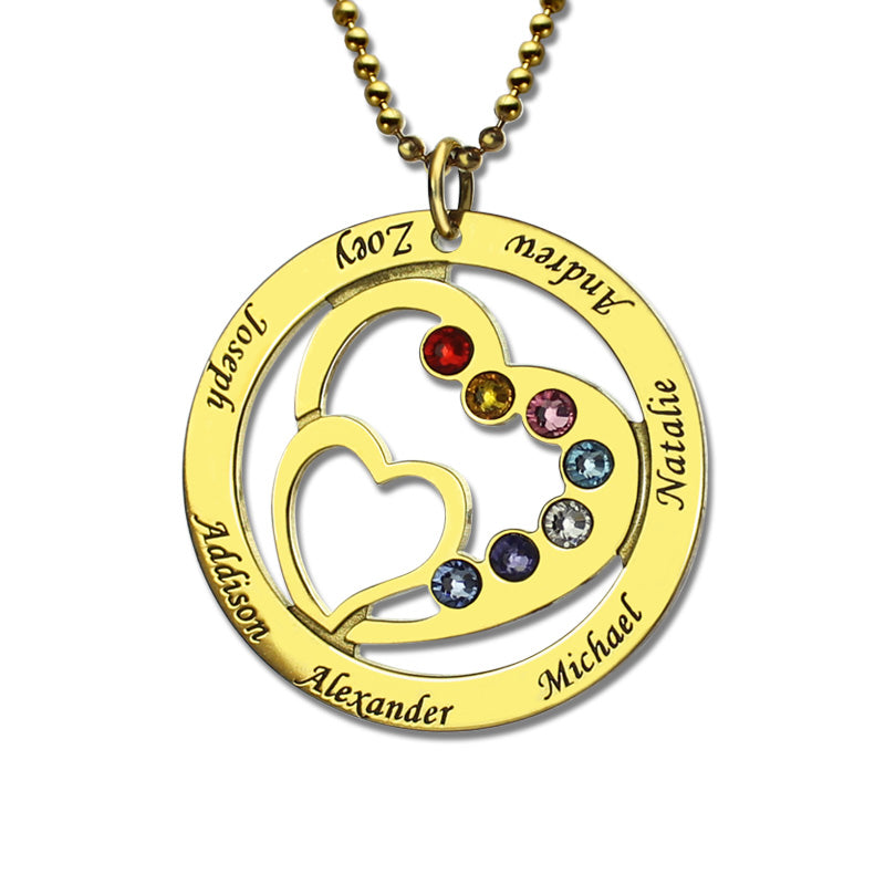 Personalized Heart in Heart Birthstone Name Necklace Silver Jewelry Treasures