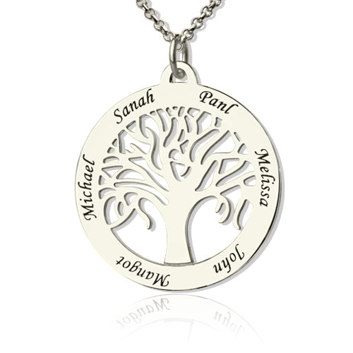 Customizable Tree Of Life Necklace Engraved 6 Names in Silver Jewelry Treasures