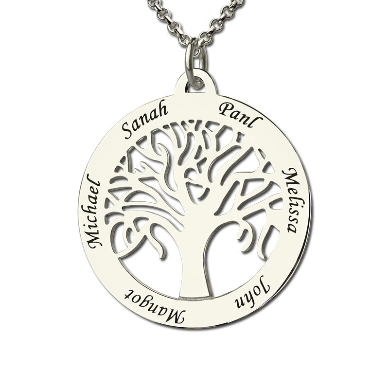 Customizable Tree Of Life Necklace Engraved 6 Names in Silver Jewelry Treasures