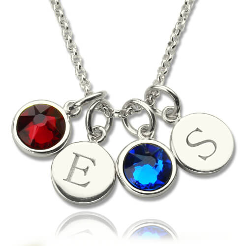 Personalized Double Initial Charm Necklace with Birthstones Jewelry Treasures