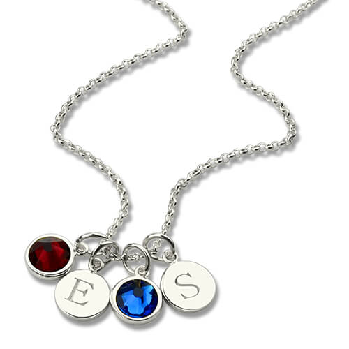 Personalized Double Initial Charm Necklace with Birthstones Jewelry Treasures