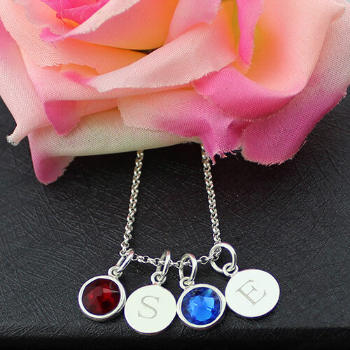 Personalized Double Initial Charm Necklace with Birthstones Jewelry Treasures