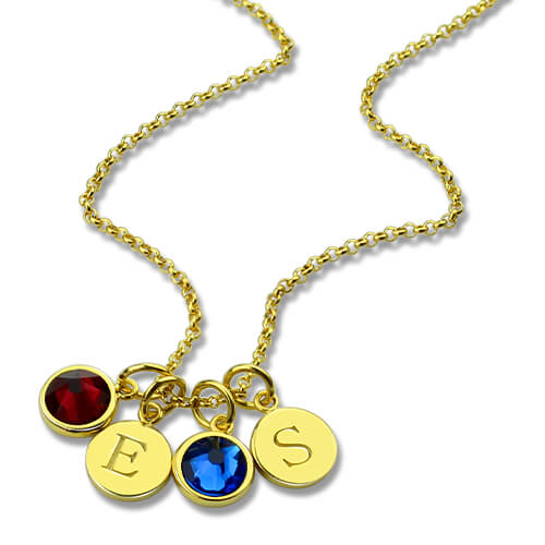 Personalized Double Initial Charm Necklace with Birthstones Jewelry Treasures