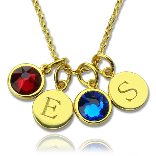 Personalized Double Initial Charm Necklace with Birthstones Jewelry Treasures