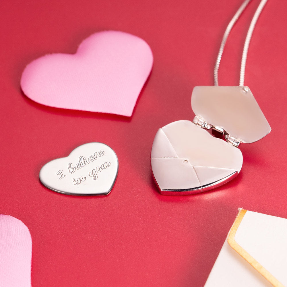 Personalized Secret Message Envelope Heart Locket Necklace Jewelry Treasures