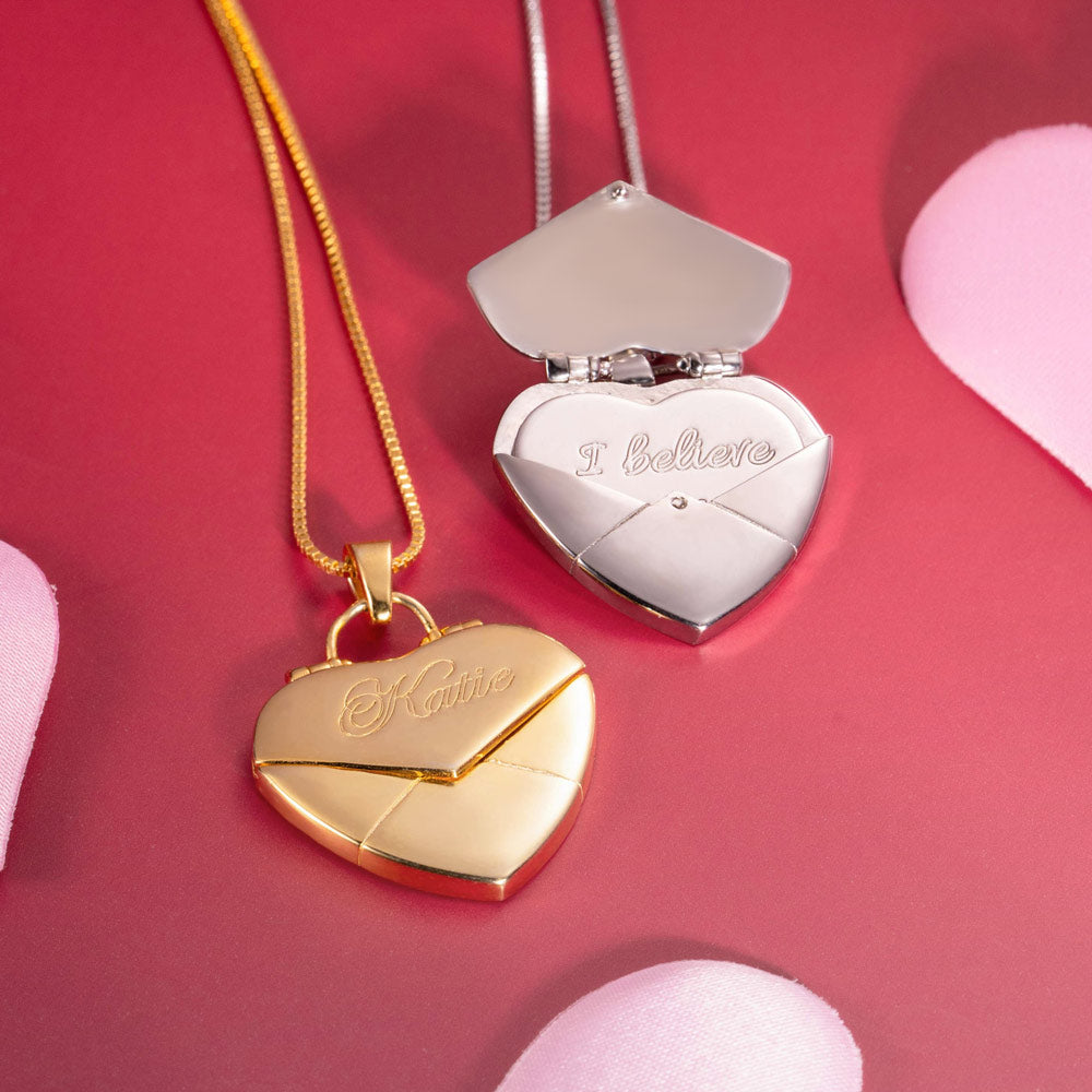 Personalized Secret Message Envelope Heart Locket Necklace Jewelry Treasures