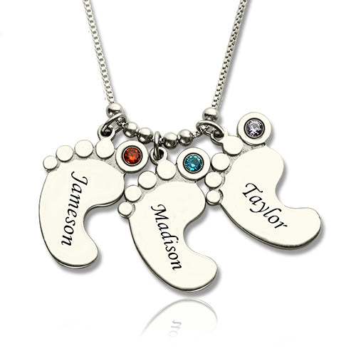 Personalized Mothers Necklace Baby Feet Charm Jewelry Treasures