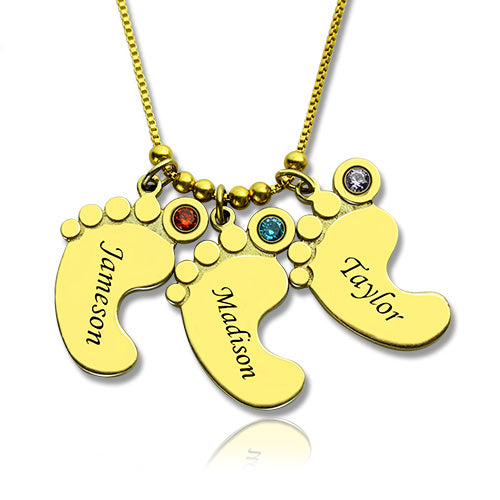 Personalized Mothers Necklace Baby Feet Charm Jewelry Treasures