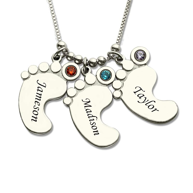 Personalized Mothers Necklace Baby Feet Charm Jewelry Treasures