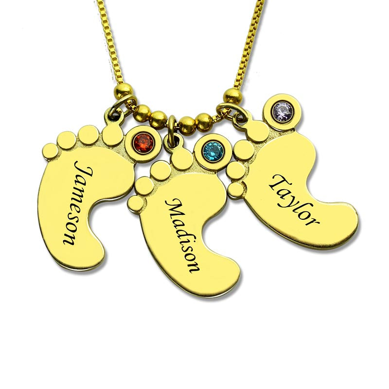 Personalized Mothers Necklace Baby Feet Charm Jewelry Treasures