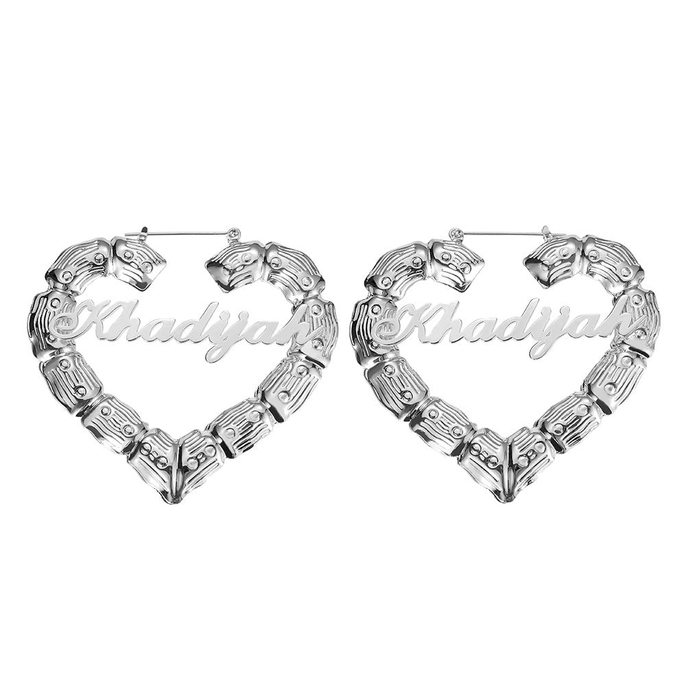 Personalized Bamboo Heart-Shaped Earrings