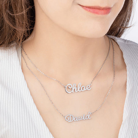 Double Layer Names Necklace In Stainless Steel Jewelry Treasures