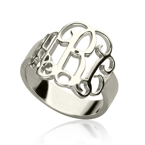 Personalized Sterling Silver Monogram Ring Hand-drawn Font Jewelry Treasures