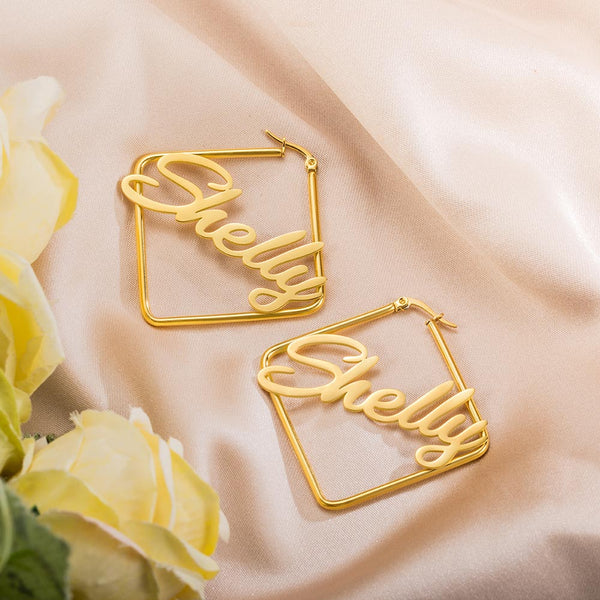 Personalized Square Name Earrings