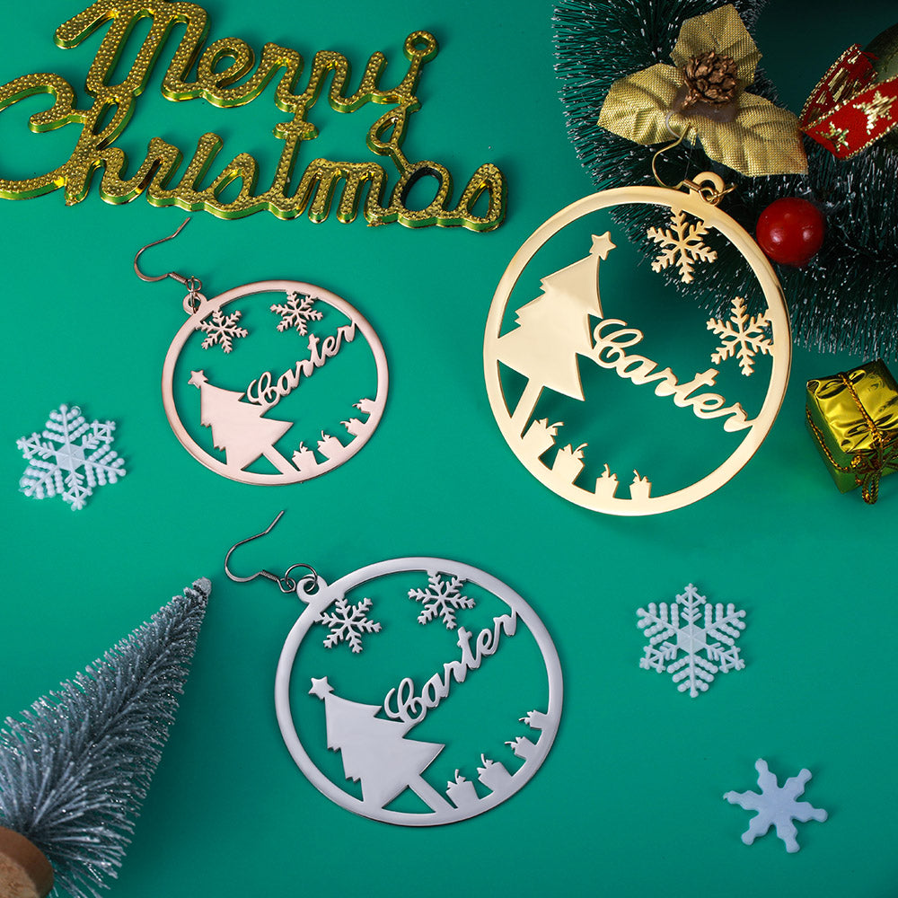 Personalized Christmas Name Hoop Earrings Christmas Tree