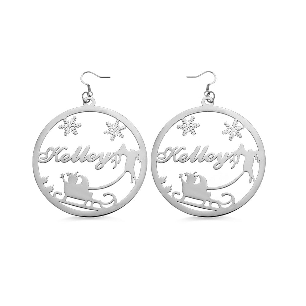 Personalized Christmas Name Hoop Earrings Santa Claus