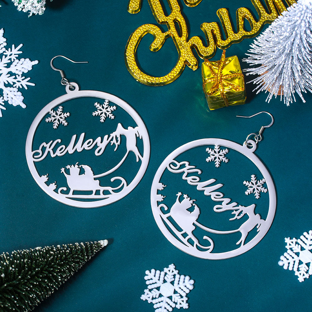 Personalized Christmas Name Hoop Earrings Santa Claus