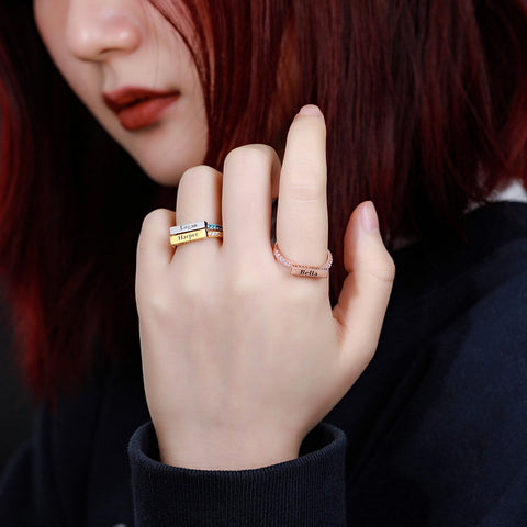 Engraved Stackable Bar Ring In Silver