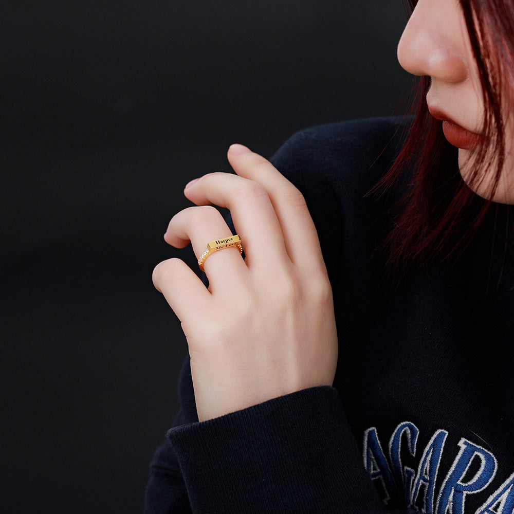 Engraved Stackable Bar Ring In Silver