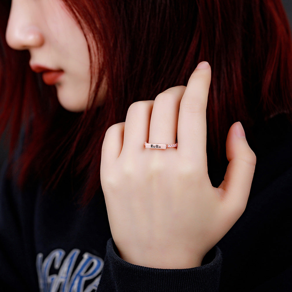 Engraved Stackable Bar Ring In Silver