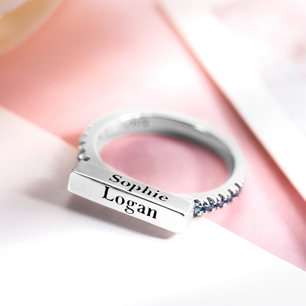 Engraved Stackable Bar Ring In Silver