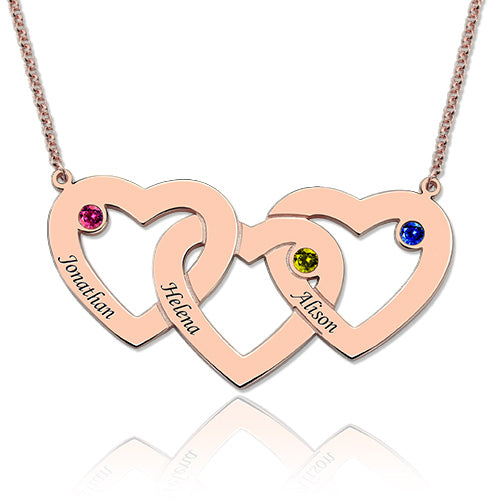 Intertwined 3 Hearts & Birthstones Name Necklace Jewelry Treasures