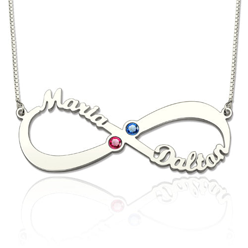 2 Names & Birthstones Infinity Love Necklace Sterling Silver Jewelry Treasures