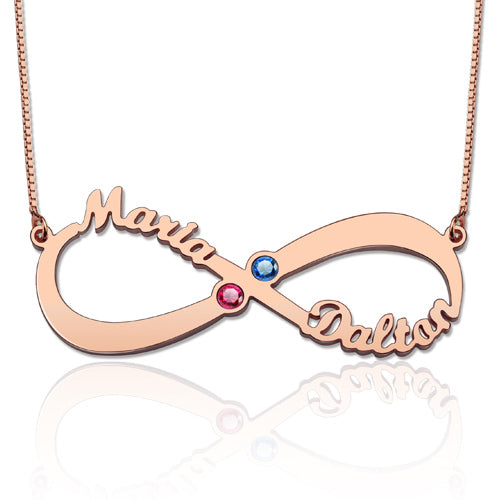 2 Names & Birthstones Infinity Love Necklace Sterling Silver Jewelry Treasures