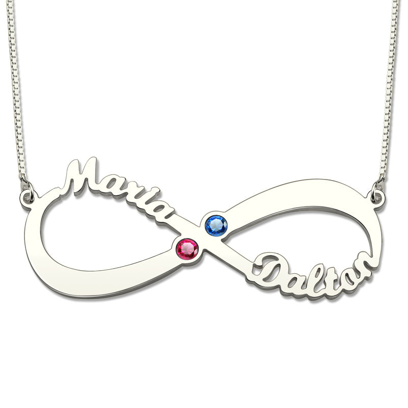 2 Names & Birthstones Infinity Love Necklace Sterling Silver Jewelry Treasures