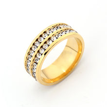 Elegant Gold-Plated Crystal Ring Double Row Titanium Steel Rhinestones