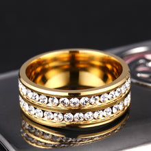 Elegant Gold-Plated Crystal Ring Double Row Titanium Steel Rhinestones