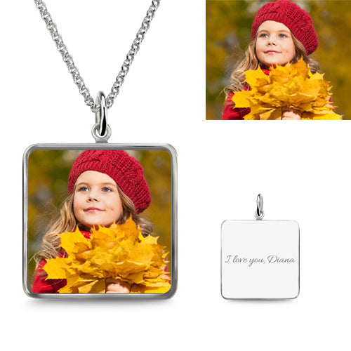 Square Engraved Epoxy Little Girl Photography Necklace Jewelry Treasures