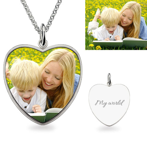 Heart Engraved Mom & Son Picture Necklace Sterling Silver Jewelry Treasures