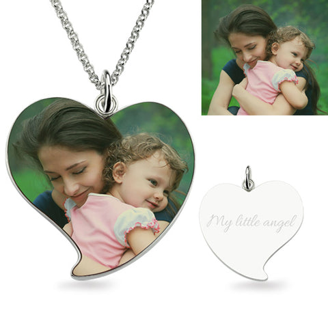 Engraved Heart Mom & Daughter Photo Necklace Sterling Silver Jewelry Treasures