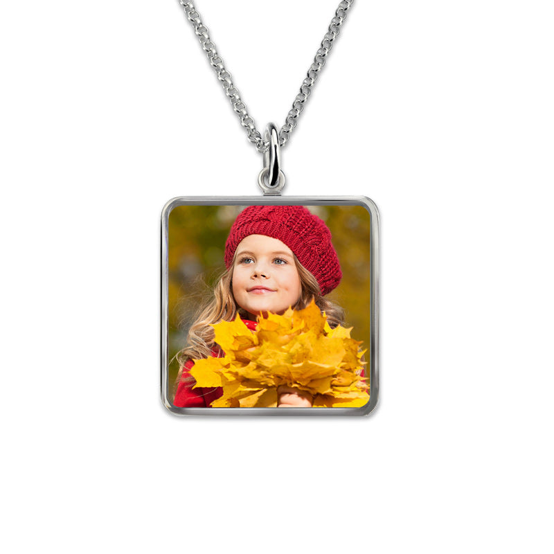 Square Engraved Epoxy Little Girl Photography Necklace Jewelry Treasures