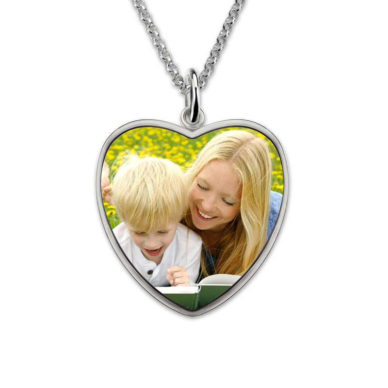 Heart Engraved Mom & Son Picture Necklace Sterling Silver Jewelry Treasures