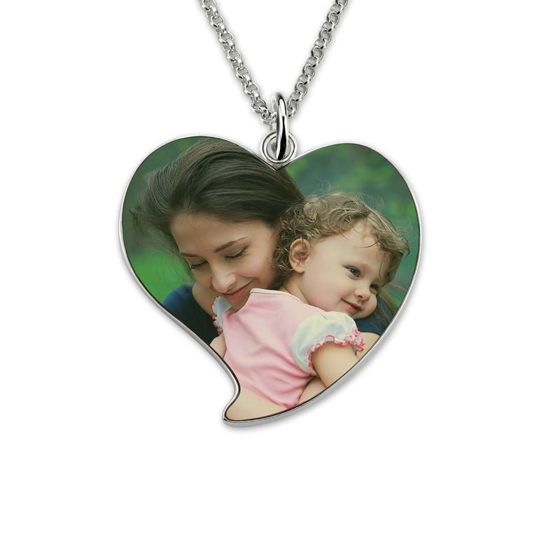 Engraved Heart Mom & Daughter Photo Necklace Sterling Silver Jewelry Treasures