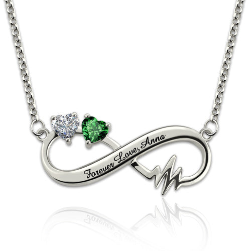 Heartbeat Infinity Necklace With Birthstones Jewelry Treasures