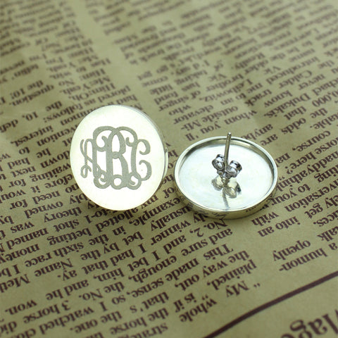 Engraved Disc Monogram Stud Earrings Sterling Silver