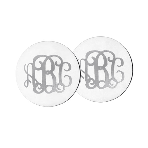 Engraved Disc Monogram Stud Earrings Sterling Silver